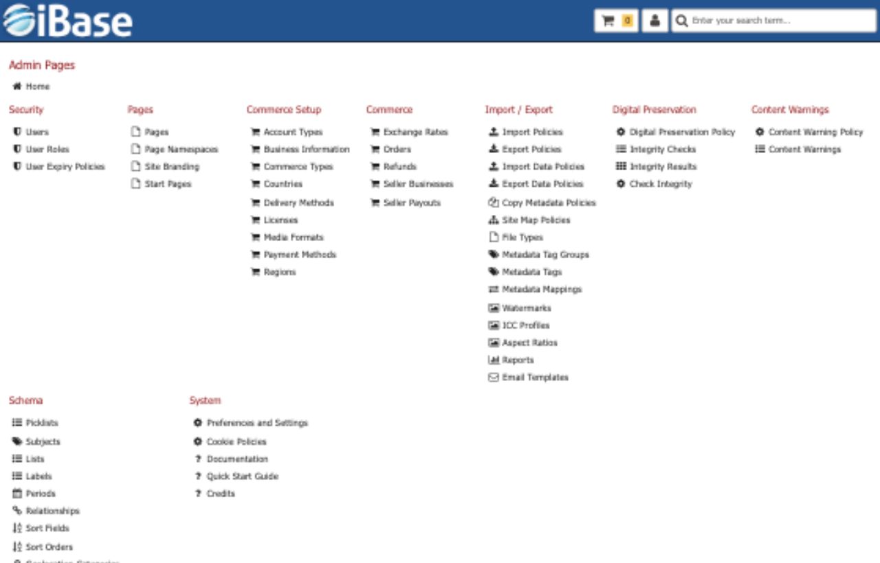 iBase administration interface