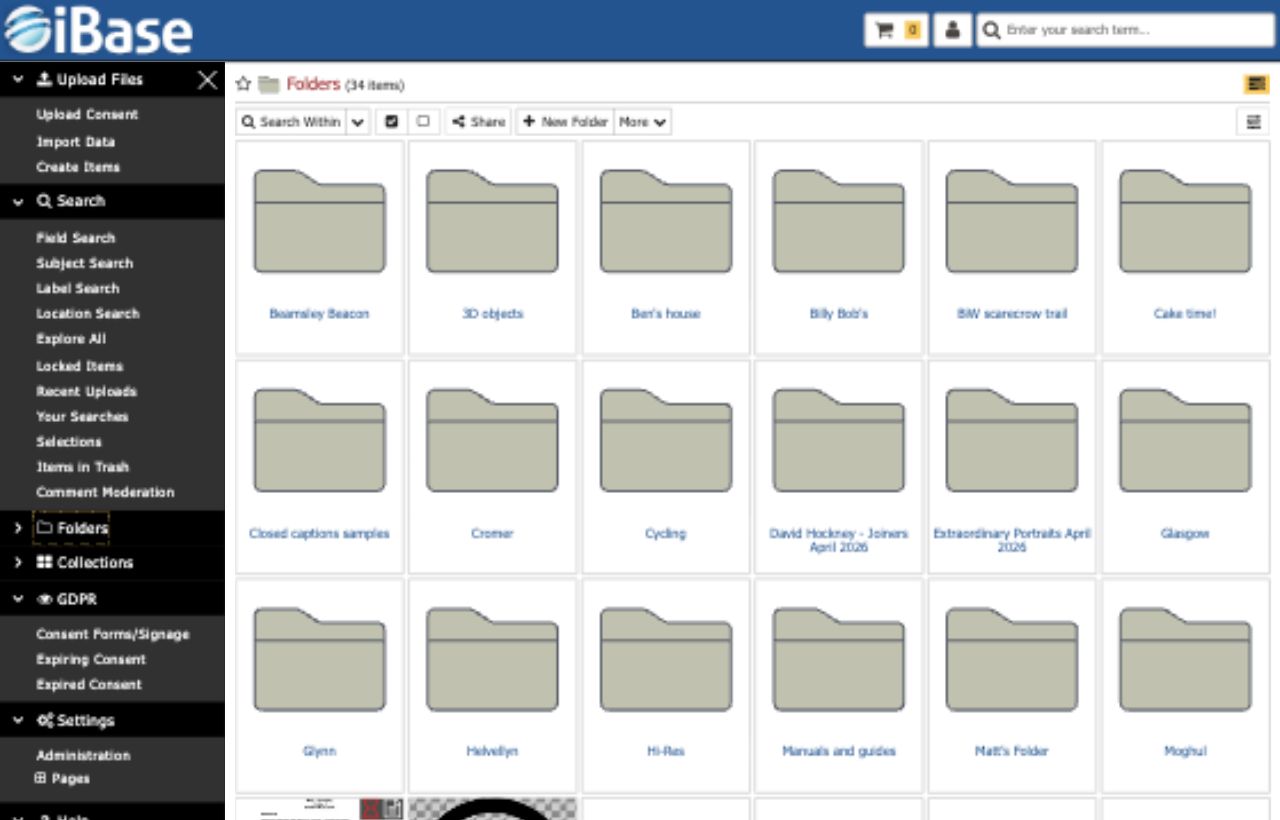 iBase folder and collection management screen